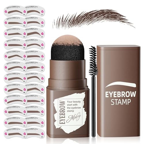 Ihrlpxkc Eyebrow Stamp Stencil Kit - Eyebrow Powder with Brush Long-Lasting & Waterproof Brow Shaping Kit with 24 Reusable Thin & Thick Eyebrow Stencils for Natural Eyebrow Color, (Light Brown)
