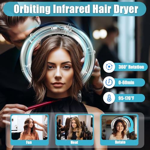 pijopang Orbiting Hair Dryer, 1000W Color Processor Infrared Hair Dryer Free-Stand Rotating Salon Hair Dryer w/ 3 Functions + 6 Modes for Color Processor Salon SPA Home Hair Care
