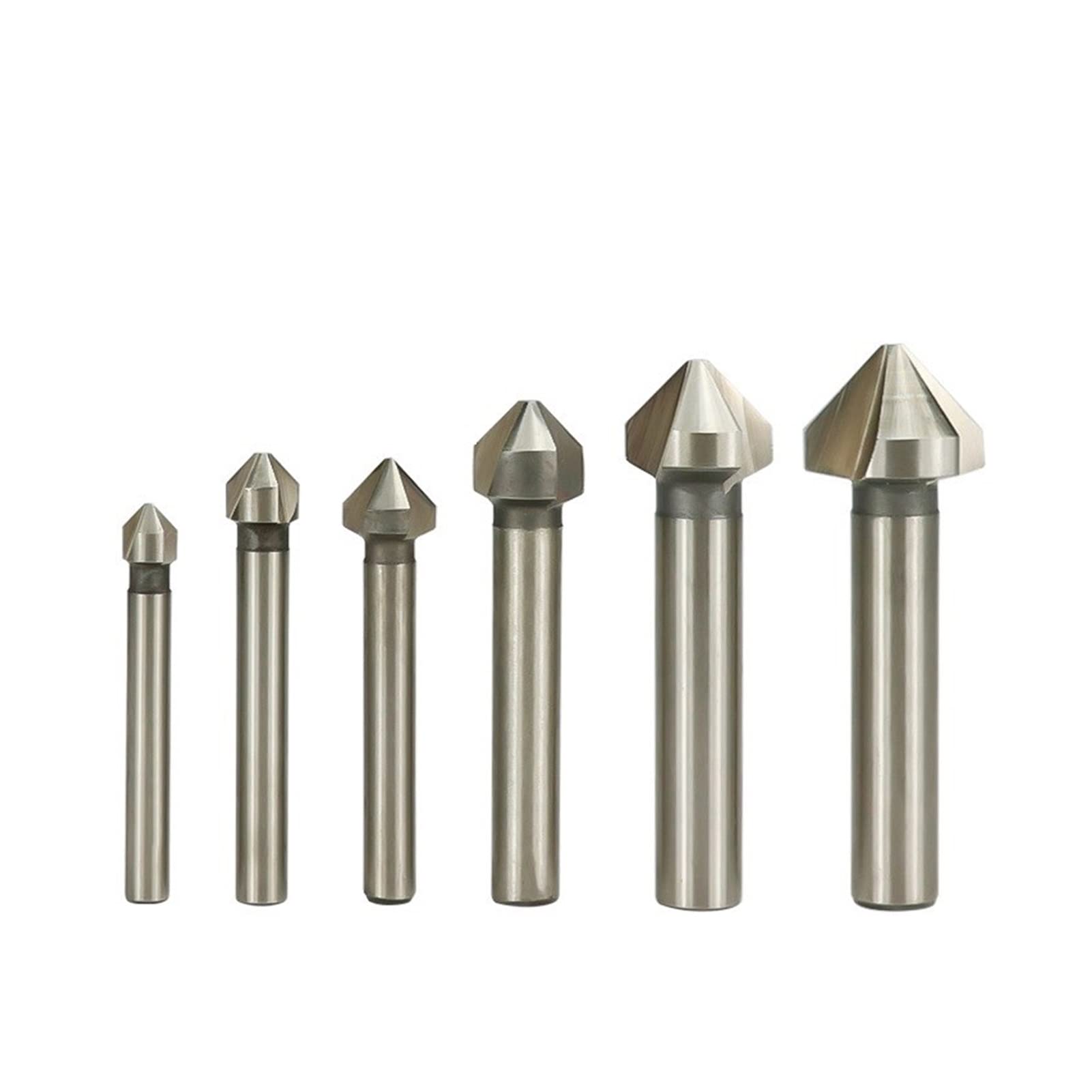 FCARUMIQP 6pcs Countersink Drill Bit Set 90 Degrees 3 Flute Chamfering Cutter End Mill Tool 6.3-20.5mm HSS for Wood Metal Machine Tools