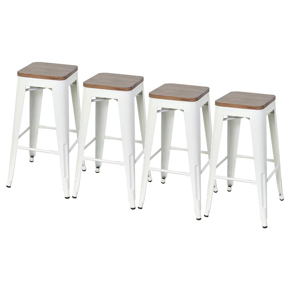 Photo 1 of DeKea 30 Inch Backless Bar Stools with Wooden Top Counter Height Metal Bar Stool [Set of 4] for Kitchen or Indoor/Outdoor Barstools, White