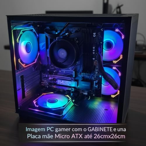 Kit Gabinete Gamer Aquário Preto GB1796 Vidro Temperado Frontal Lateral Micro ATX + 07 fans RGB Gerenciáveis FC1396 - Imagem 6