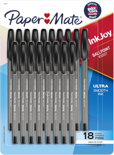 Image of Paper Mate InkJoy 100ST Ballpoint Pens, Medium Point (1.0mm), Black, 18 Count (Pack of 12)