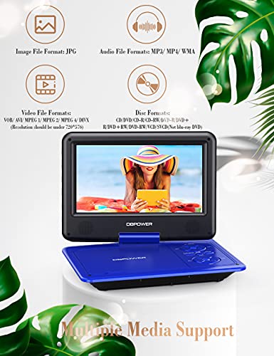 Image of DBPOWER 11.5 inch Portable DVD Player, 5-Hour Built-in Rechargeable Battery, with 9 inch Swivel Screen, Support CD /DVD /SD Card /USB, with Remote Control, 1.8M Car Charger and Power Adaptor (Blue)