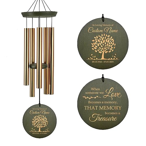 Image of ASTARIN Personalized Tree of Life Memorial Wind Chiems, Sympathy Gift Outdoor Deep Tone Wind Chimes for Loss of Loved One Mom, Hanging on the Porch Garden Patio Yard(Produced in Texas)