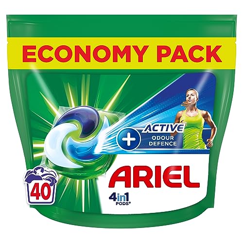 Ariel Cápsulas 4 en 1, detergente líquido en cápsulas, 40 lavados, Touch De Febreze, Active Odor Defense, fragancia limpiadora 2 veces más larga, impecable, incluso en ciclos cortos y fríos, fabricado