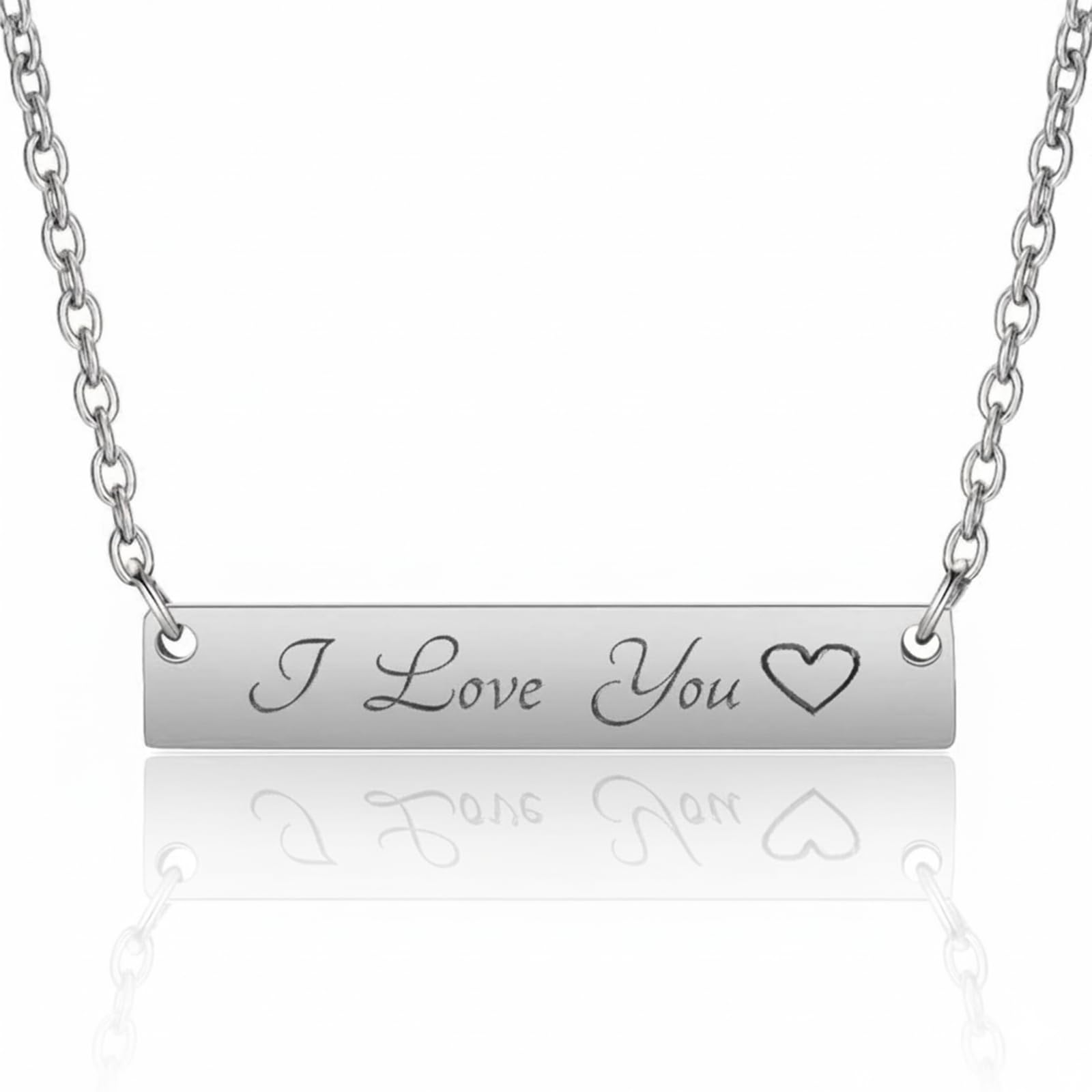 LONAGO Personalized Bar Pendant Necklace Engraved Name Bar Necklace