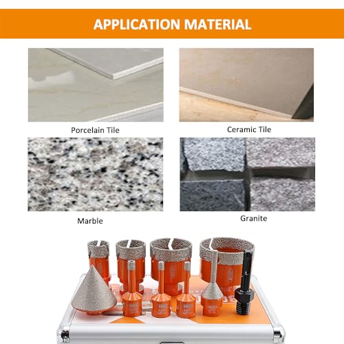 Image of Diamond Core Drill Bit Kit BGTEC Diamond Hole Saw Tile Cutter for Porcelain Tile Ceramic Marble Brick Granite Stone, 5 /8 inch-11 Thread 6 /6 /8 /25 /35 /50 /65mm+6-25mm Finger Chamfer Bit+SDS Adapter