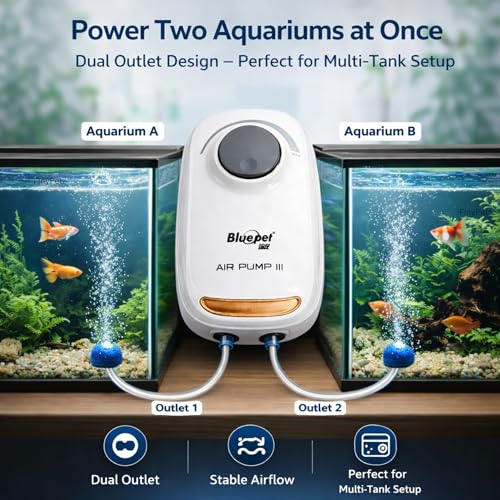 Image of BL-199SA Aquarium Air Pump Dual Outlet with Adjustable Flow Control, 3W Powerful Oxygen Aerator (2x3.4L /Min) Silent Fish Tank Air Pump with Free 3M Air Tube & 2 Airstones for All Aquariums