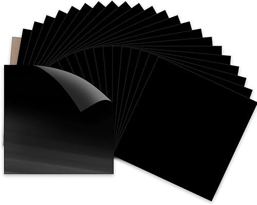 Htvront - Paquete de láminas de vinilo de transferencia de calor (HTV) negro Paquete de 24 hojas de vinilo negro de 12 x 12 pulgadas, para camiseta