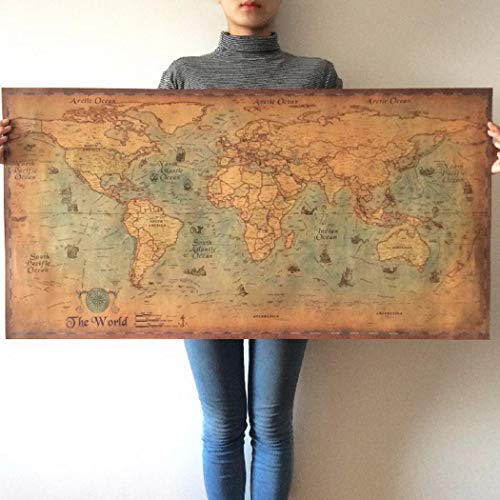 Bluefringe Ancient Map of The World Antique Style Map Mural Giant Poster(39inchx19inch / 100cmx50cm)