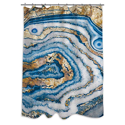 The Oliver Gal Artist Co. Oliver Gal 'Bleu Agate' - Cortina de ducha decorativa, color azul, dorado, 71 x 74 pulgadas
