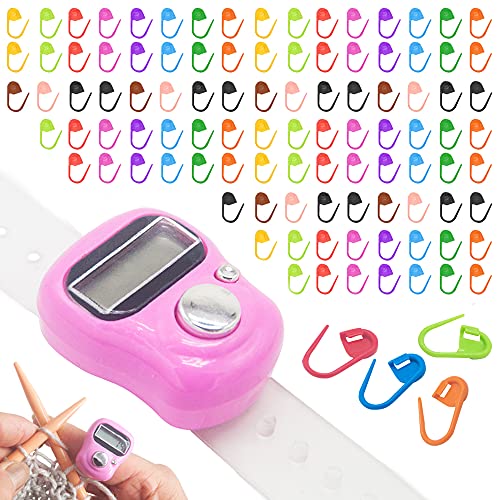 LAMXD Knit Counter Knitting Crochet Stitch Marker Row Counter,Finger Digital Counter,Stitch counters for Crocheting,Finger Counter with 120pcs Stitch Marker(Random Color)