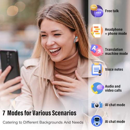 Image of Real Time AI Translation Earbuds 165 Languages 6 Modes No Subscription | 1S Instant Translation, Simultaneous interpretation, Audio & Video Call Support, AI Chat Mode, HD Stereo Sound, 40H Battery