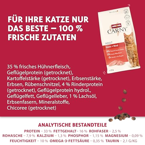 animonda Carny Katzen Trockenfutter Huhn und Rind (1 x 1,75 kg), Trockenfutter für ausgewachsene Katzen ohne Zucker und Getreide, mit frischem Hühnerfleisch und Rinderprotein