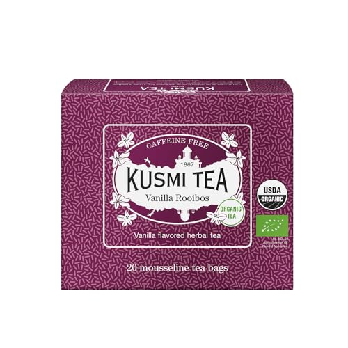 Kusmi Tea   Infusión Rooibos Vainilla   Rooibos procedente de la Agricultura Biológica   Infusión Suave y Generosa, sin teína   Lata de 20 bolsas de muselina
