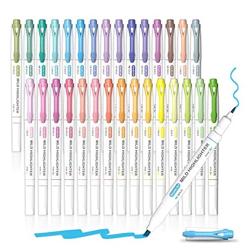 30 colores resaltadores, lápices resaltadores pastel colores surtidos, marcadores resaltadores de doble punta de color suave, perfectos para adolescentes, resaltar por Shuttle Art