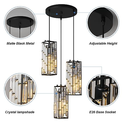 Image of Black Pendant Lighting Modern Pendant Light, Mini Crystal Chandeliers,Adjustable Pendant Light Fixture for Kitchen Island Dinning Room Bedroom (3 Light)