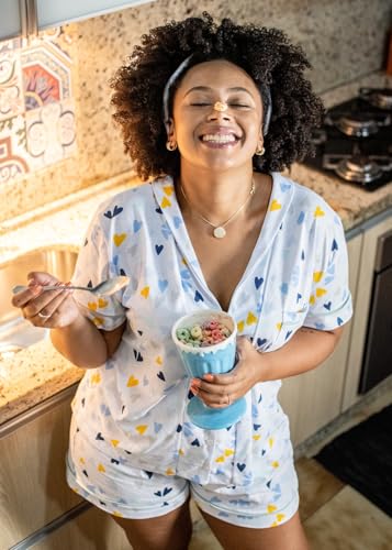 Pijama Algodão Feminino Curto Americano Manga Curta com Botão Botões Verão Adulto indicado Gestante