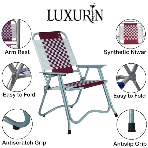 Image of Folding Chair with armrest and Durable Frame, Portable Chair for Garden, Patio, Lawn, Balcony and Study. (Maroon)