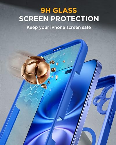 Image of Miracase for iPhone 16 Case 6.1'', [Bubble Free] Full-Body Bumper Phone case with Built-in Full Glass Screen &Lens Protector,No Gap,Compatible with MagSafe,Drop Proof 16 Cover,Blue