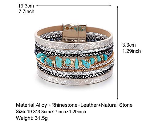 Image of Fesciory Leather Wrap Bracelets for Women, Boho Leopard Multi-Layer Crystal Beads Cuff Bracelet Jewelry