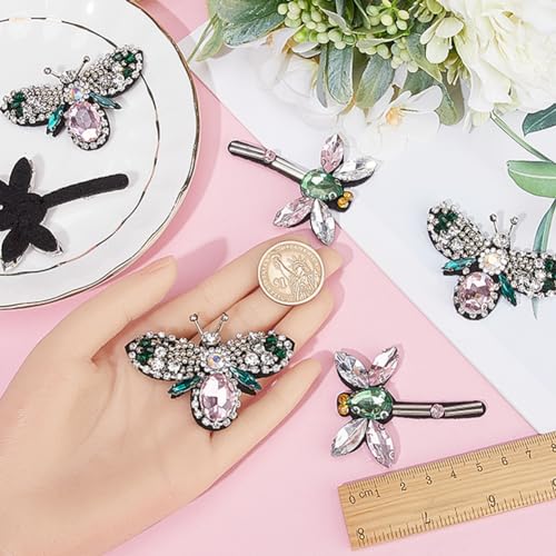 GORGECRAFT 6Pcs 2 Styles Rhinestone Beaded Applique Crystal Pearl Animal Bees Dragonfly Decorative Sew on Embroidery Patches Appliques for DIY Craft Party Dress Costume Jeans Shoes Bag Hat Decor - Image 3