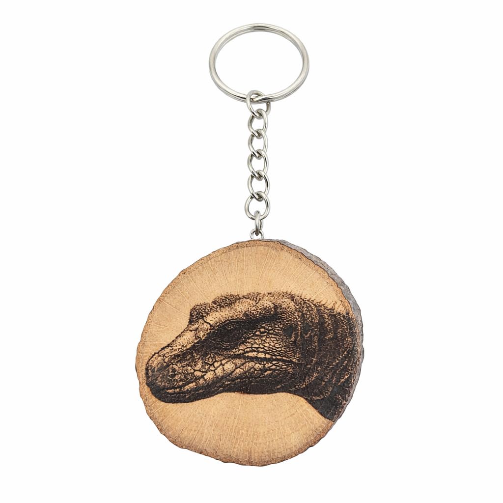 Promotech Komododraan Keyring - Handmade Laser Engraved Wooden Pendant, Unique Nature Design for Reptile and Animal Lovers