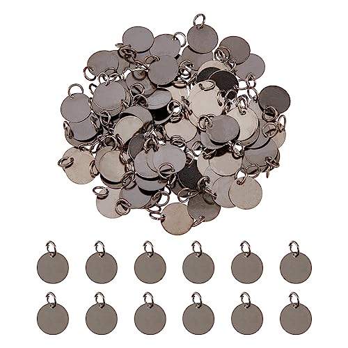 SUPERFINDINGS 100Pcs Brass Stamping Blank Tag Charms 12mm Flat Round Metal Stamps Tags Gunmetal Blanks Pendants for Jewelry Necklace DIY Craft Making,Hole:4mm