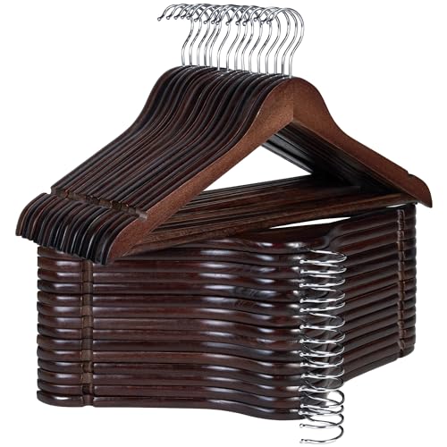 StorageWorks Wooden Hangers 30 Pack, Wood Coat Hanger for Coats, Shirts, Jackets, Pants, Suits, Walnut Color