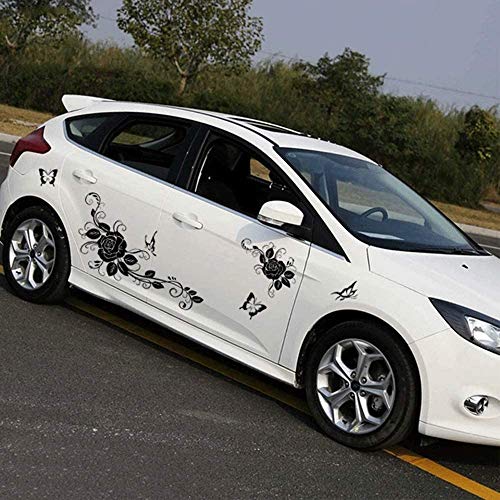 Bininbox Universal 1 Set Car Auto Body Sticker Butterfly Flower Vine Pattern Self-Adhesive Side Truck Vinyl Graphics Decals Hood Decal (Black) #TOP1