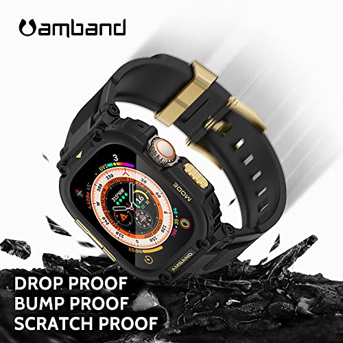 Image of amBand Compatible with Apple Watch Ultra 3 /2 /1 Bands for Men, M1 Sport Series Heavy Duty Case Tactical Strap and Screen Protector, Protective Cover Fits iWatch Ultra Bands for Men 49mm - Black Gold