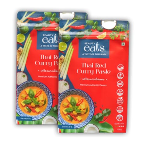 Beauty Eats Thai Red Curry Paste| Bold Spices & Herbs| Restaurant-Quality Taste|100% Vegetarian| No Onion&Garlic (Pack Of 2, 2 * 100Gm)