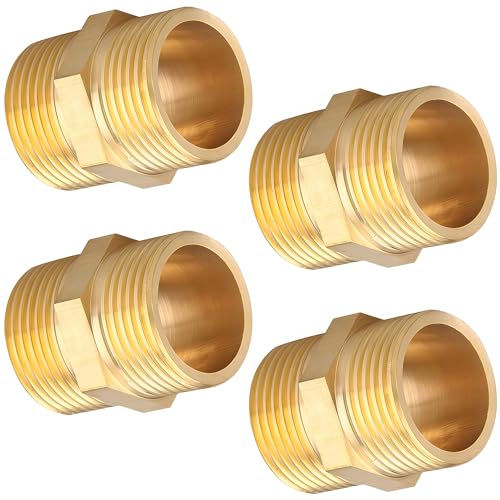 4 Stück Doppelnippel G1/2\ (Ø 20mm) - Messing Außengewinde, Doppelnippel Sechskant G1/2\ AG/AG, Messing Gewindefitting Fittings für Trinkwasser geeignet