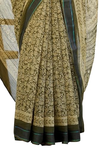 Image of MIRCHI FASHION Women Saree Cotton Blend Leaf Printed | Traditional Festive and Occasional Sari with Unstitched Blouse