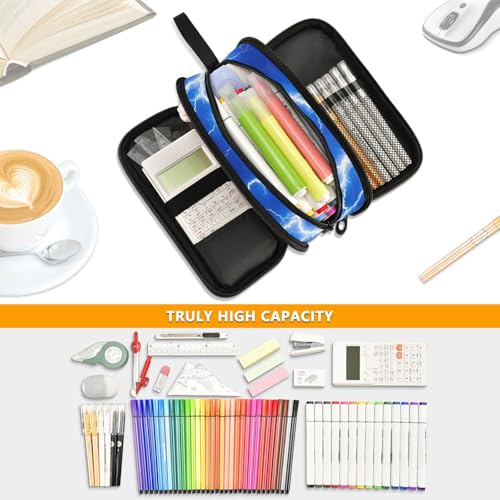 Image of Lightning Blue Large Capacity Pencil Case Box Boys Girls Big Stationery Pen Bag Organizer Pencil Pouch Zipper Compartments for School Office