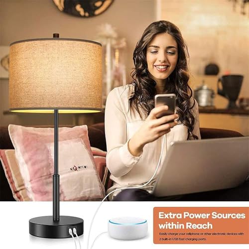 Lampe de chevet tactile à intensité variable 3 voies avec double port USB