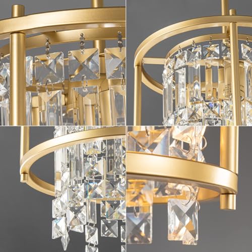 Image of LMQNINE Modern Foyer Chandelier, Gold Crystal Chandelier Entryway Pendant Light Fixture, Round Adjustable Height Chandeliers for Kitchen Island, L11.81'' x H7.87''
