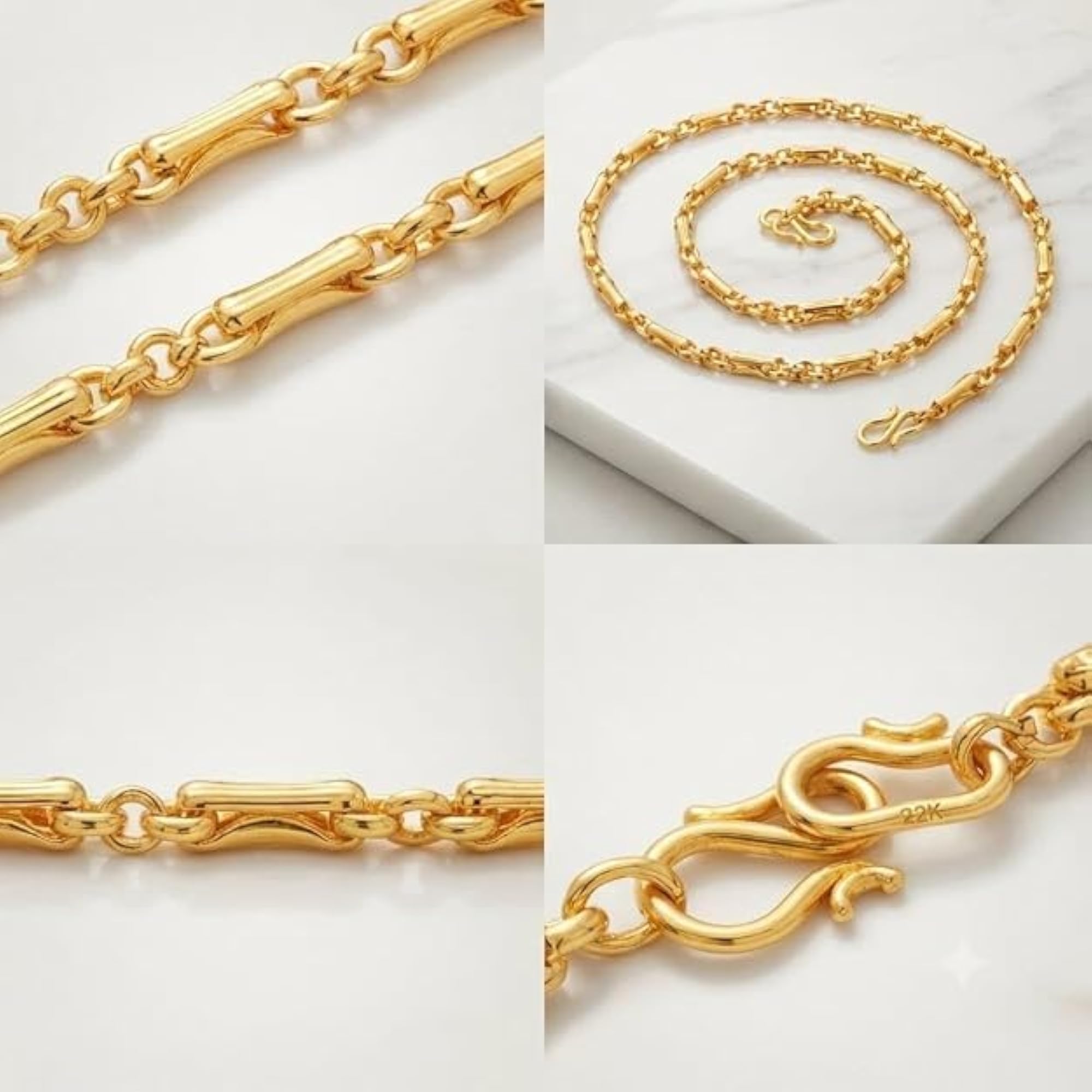 South Indian Gold Plated 2+1 Chain Necklace for Men & Women