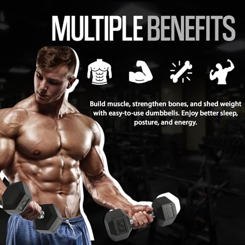 KK Hex Dumbbell Set - Dumbbell Weights For Weight Training - Hex Dumbbells Set With Rubber-Coated Heads, Stainless-Steel Core & Knurled Chrome Handle - Image 5