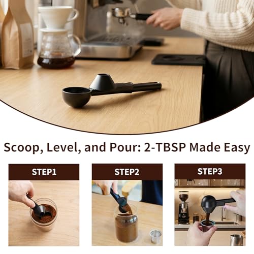 Image of 2 Pcs Coffee Scoop with Funnel for Reusable K Cup, 2 TBSP Measuring Spoon | Mess-Free Funnel Design, Sliding Leveler for Precise 2 TBSP, Long Handle for Ground Coffee, Protein Powder & Tea