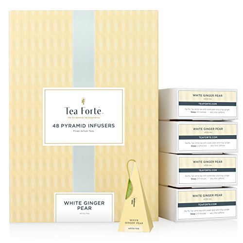 Tea Forte White Ginger Pear Event Box Bulk Pack, 48 Handcrafted White Tea Pyramid Infuser Bags