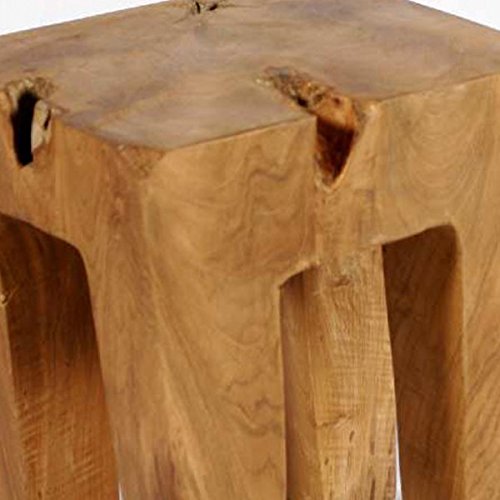 Madera de Teca – Taburete mesa auxiliar teca raíz taburete cuadrado – Barnizado 40 cm