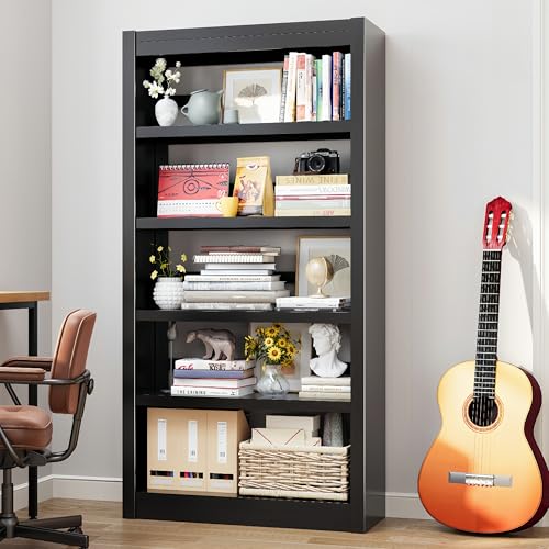Image of 61 inch Metal Bookshelf, Small 5 Shelf Bookcase, 5-Tier, Black | Adjustable Shelves, Heavy-Duty Metal, Modern Style, Anti-Tip Design, Ideal for Living Room, Home Office, Study Room