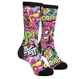 Tuaakeo Graffiti Art Socks Hip-Hop Style Funny Novelty Socks Casual Athletic Crazy Crew Socks For Women Men