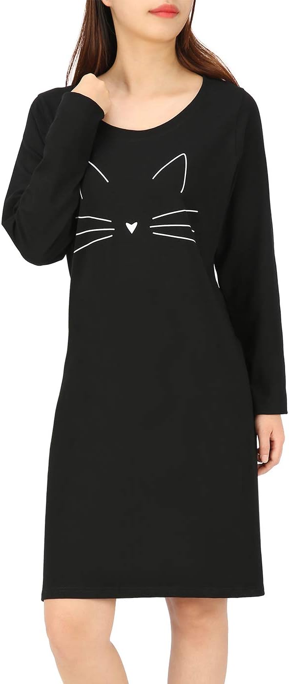 HDE Womens Sleepwear Cotton Nightgowns Long Sleeve Sleepshirt Print Night Shirt