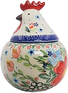 Vintage Flower Pattern Ceramic Sugar Bowl, Rooster Shaped Salt Bowl with Lid, Retro Cock Bowl Condiment Pot for Home and Kitchen, 12 OZ
