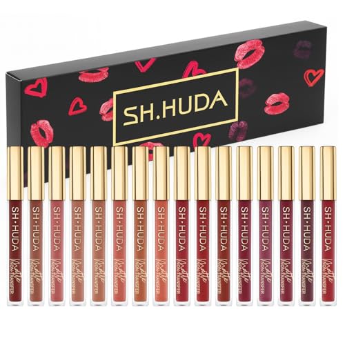SH Huda 16 PCS Liquid Matte Lipstick Combo Set for Women & Girls,Waterproof, Long-Lasting, Transfer-Proof Lipsticks with Non-Transfer Formula for All-Day Wear & Confidence