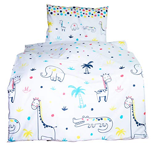 Clevere Kids Baby Bettwäsche Sterne und Tiere | 2-teilig 100x135 | Wendebettwäsche | OEKO-TEX (Safari)