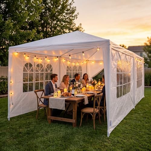 Image of HOTEEL 10x30FT Party Tent with 8 Removable Sidewalls for Parties Carpas para Fiestas, Weddings, BBQ, Waterproof Outdoor Event Canopy, Patio Camping Gazebo, White