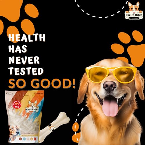 Image of EXCITE BITES Pressed Rawhide Bones for Dogs Treats | Calcium Bone Dog Chewing Needs | 4 Inch Calcium Bone Treat for All Dogs | Dog Chew Bone Mega Pack (Size 4 inch) (1Kg Pack)